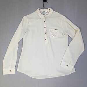 Volcom 1/4 bottom down blouse women's size L (14) cream colour see through thin